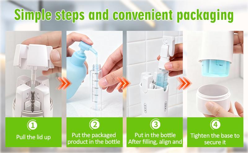 4-in-1 Travel Dispenser Bottle, Leak-Proof Refillable Silicone Squeeze Container with Lock, Compact and Lightweight Toiletry Organizer, Easy to Carry, Ideal for Business Trips, Vacations, and Frequent Travelers
