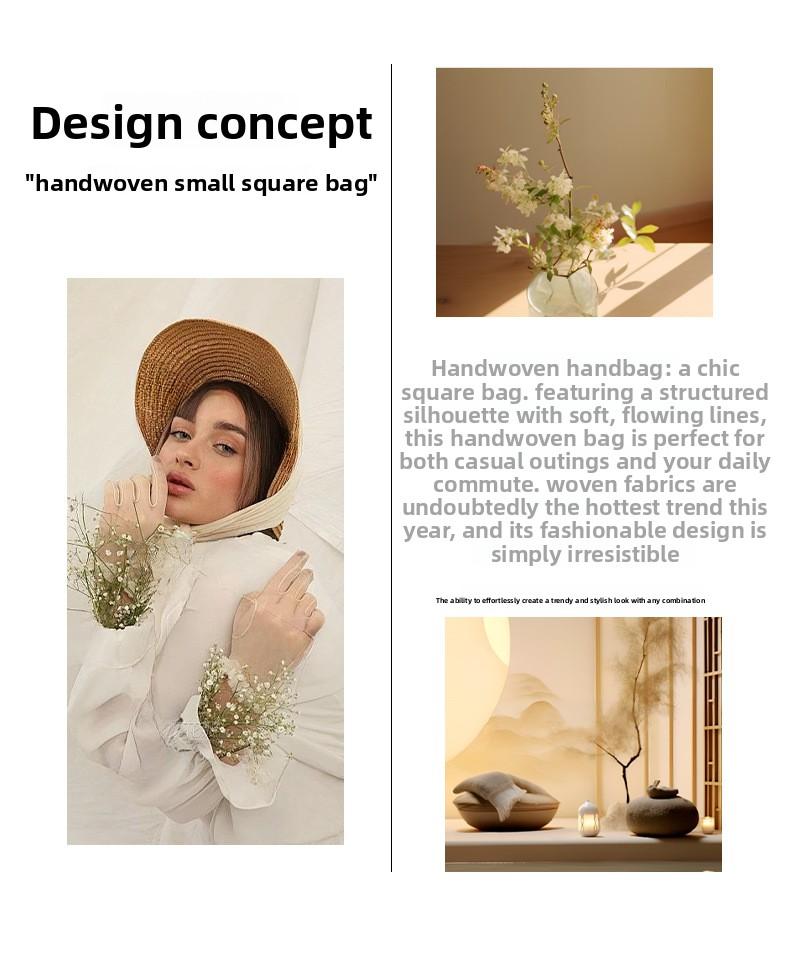 2025 New Handmade Woven Crossbody Lunch Box Bag Fashionable Versatile Two-Way Zipper Closure Handheld Women’s New Single Shoulder Small Square Bag