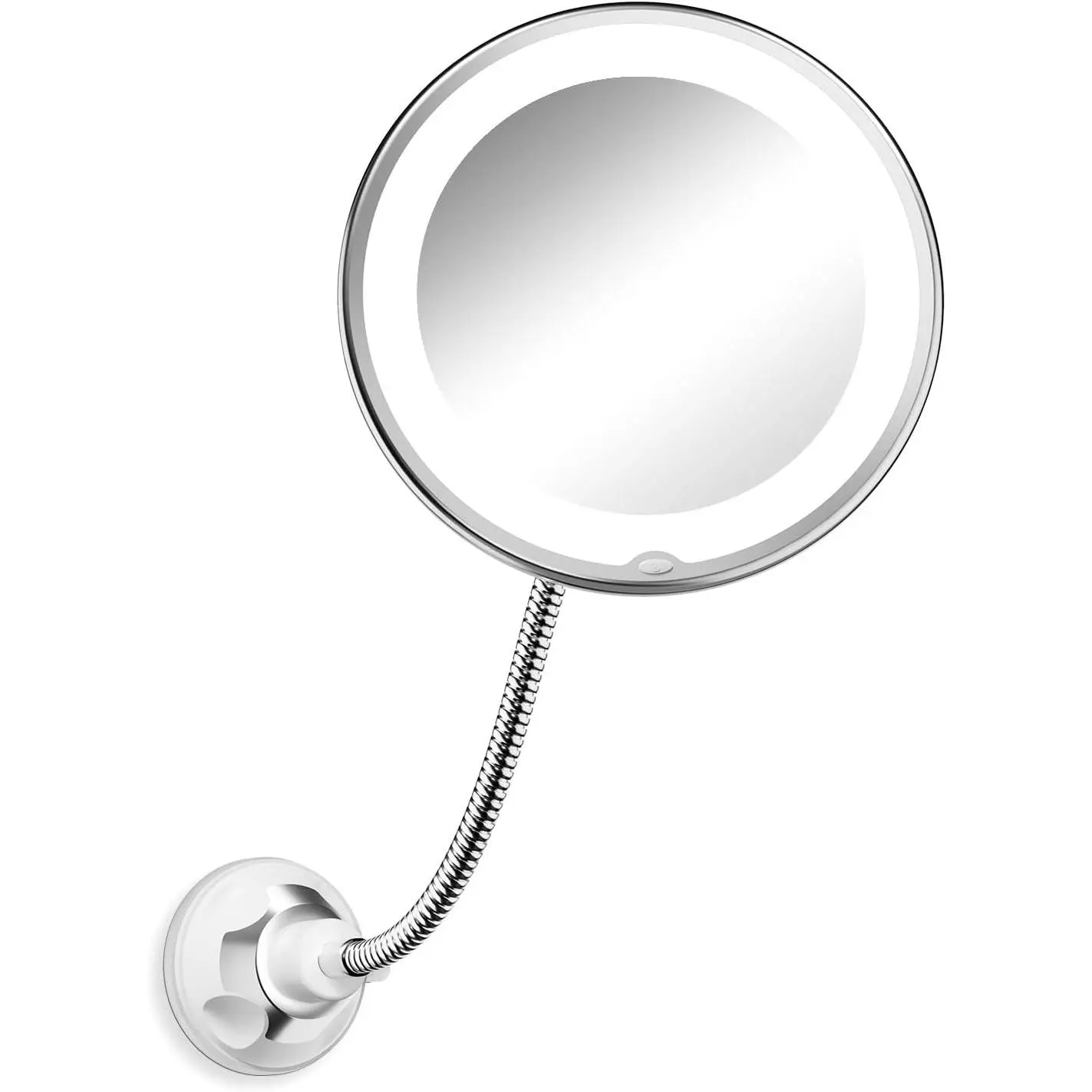 Brightown 10x Magnifying Glass Mirror with LED Lights, Portable Flexible Gooseneck Makeup Mirror, Battery-Operated Cordless with Suction Cups for Bathroom Wall Decor, Silver, Casual