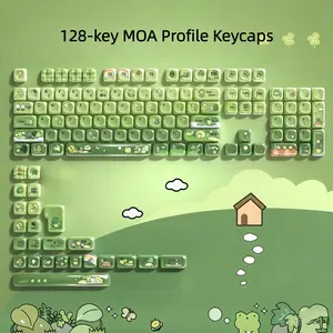 Womier Cute Frog PBT keycaps Ceramic Style,Matcha Green MOA Keycap Set,dye Sublimation  Keyboard caps,128-keys for Cherry Gateron MX Switches Mechanical Keyboards