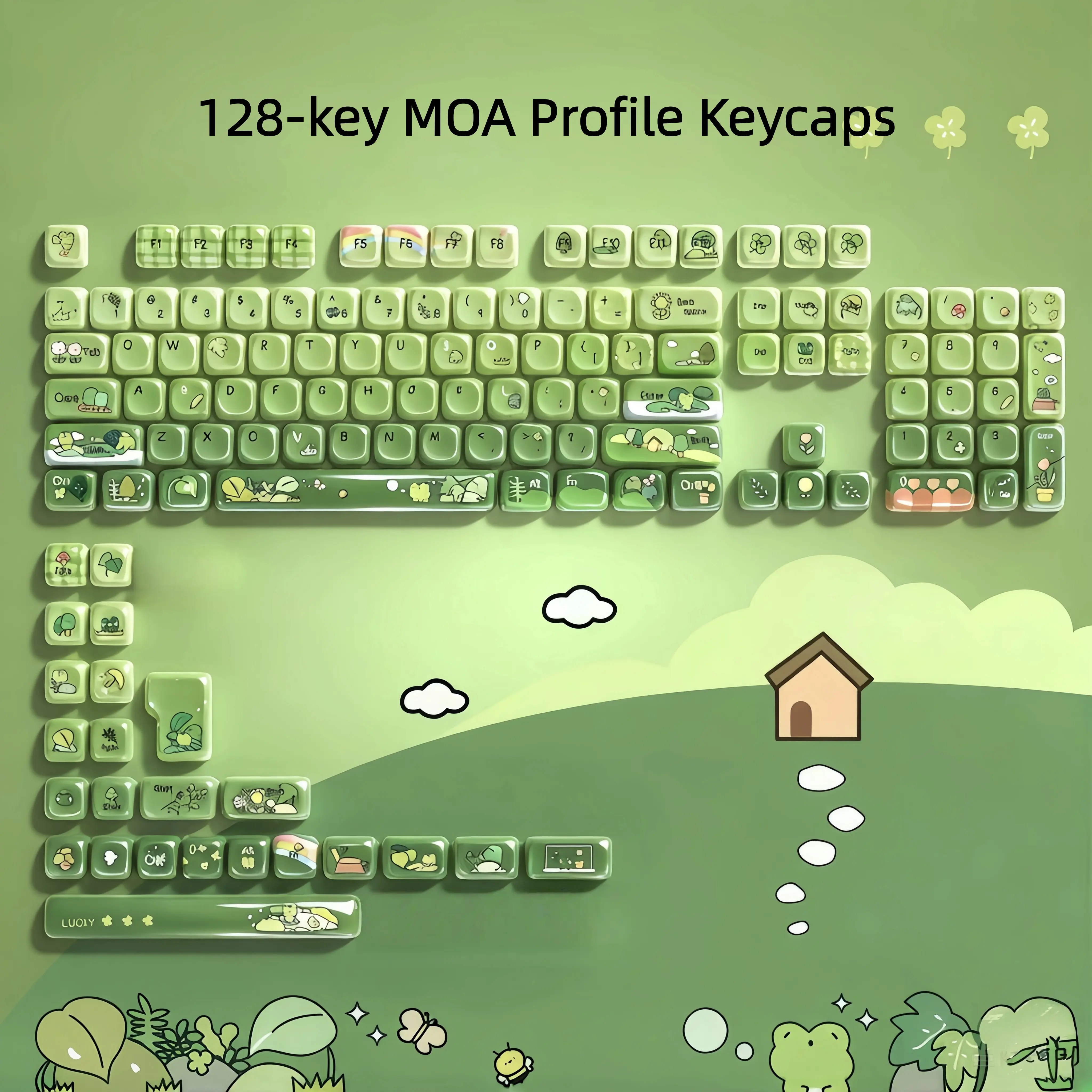 Womier PBT keycaps Ceramic Style,Matcha Green White MOA Keycap Set,dye Sublimation  Keyboard caps for Cherry Gateron MX Switches Mechanical Keyboards