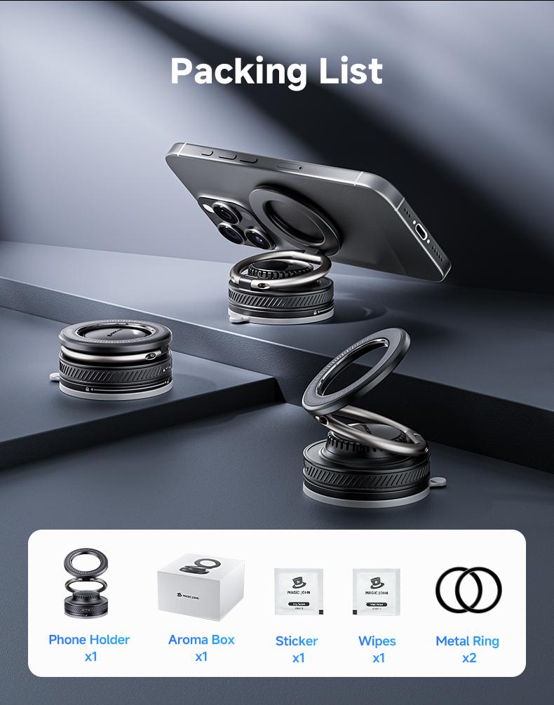 MAGIC JOHN 2-in-1 Magnetic Car Mount with Built-in Rose Fragrance | 360° Adjustable Phone Holder for Navigation | Fits Windshield, Dashboard, Mirrors & Smooth Surfaces
