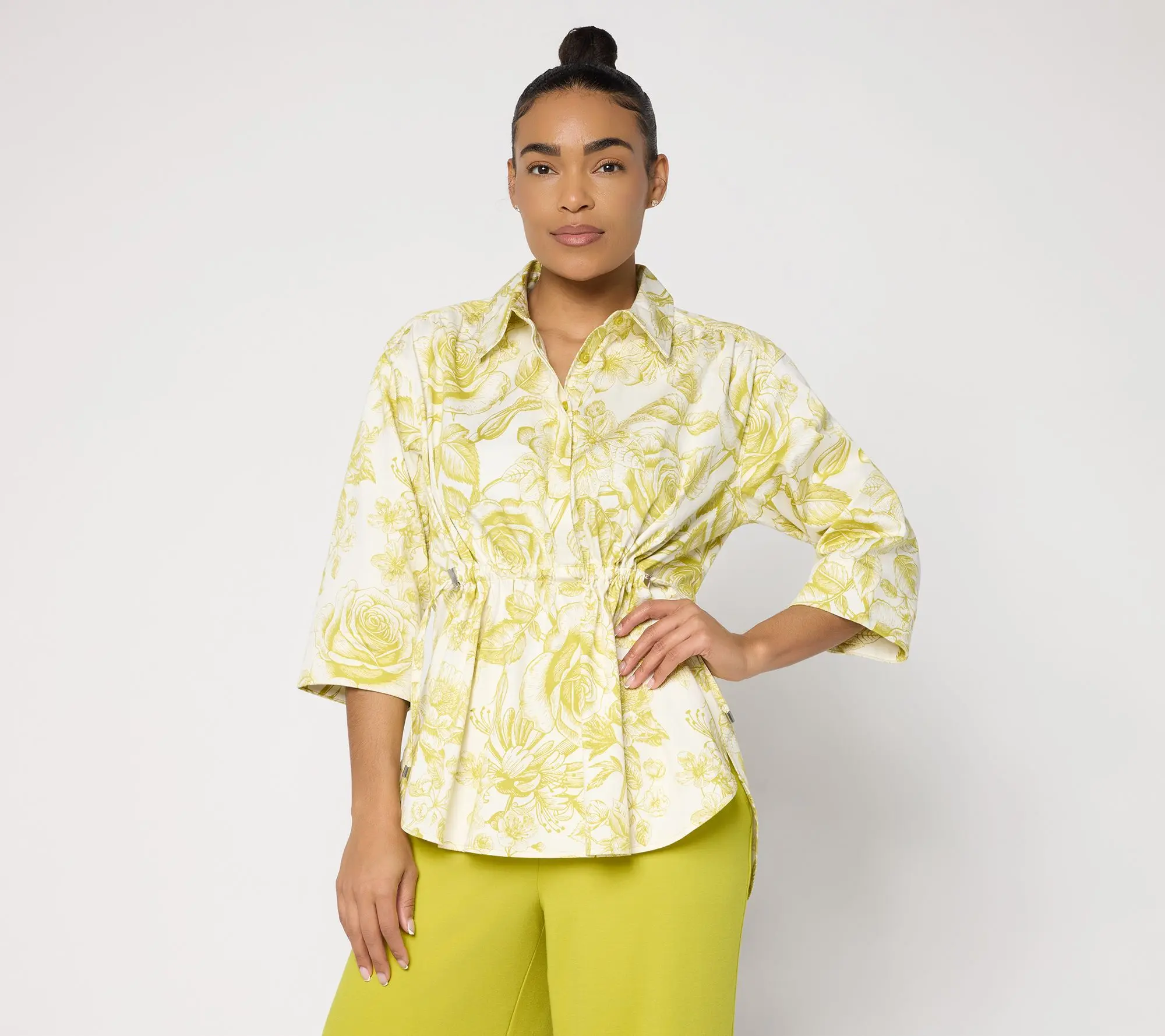 Carla Rockmore Collection Regular Cinch Waist 3/4 Slv Shirt