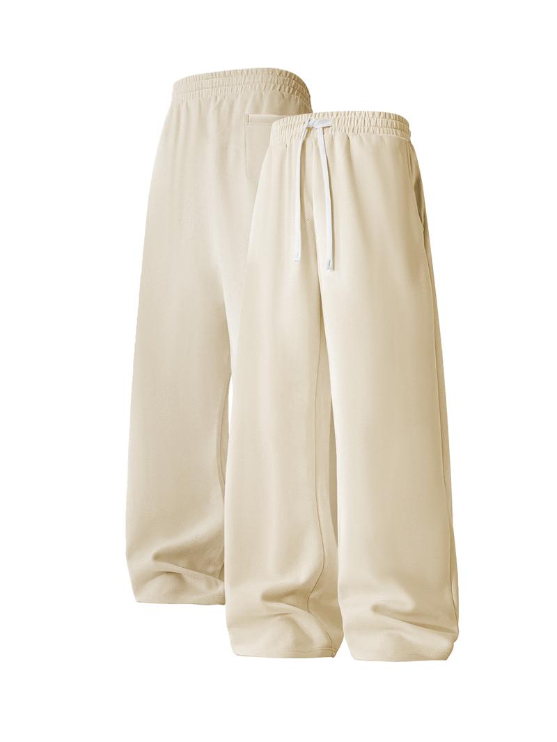 Simple Style Drawstring Casual Pants, Breathable Fabric, Straight Trouser Legs, Comfortable and Loose, Suitable for Outdoor Sports and Fitness or Home Wear in Spring, Summer, and Autumn