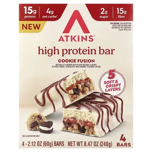 Atkins High Protein Bar, Cookie Fusion, 4 Bars, 2.12 oz (60 g) Each