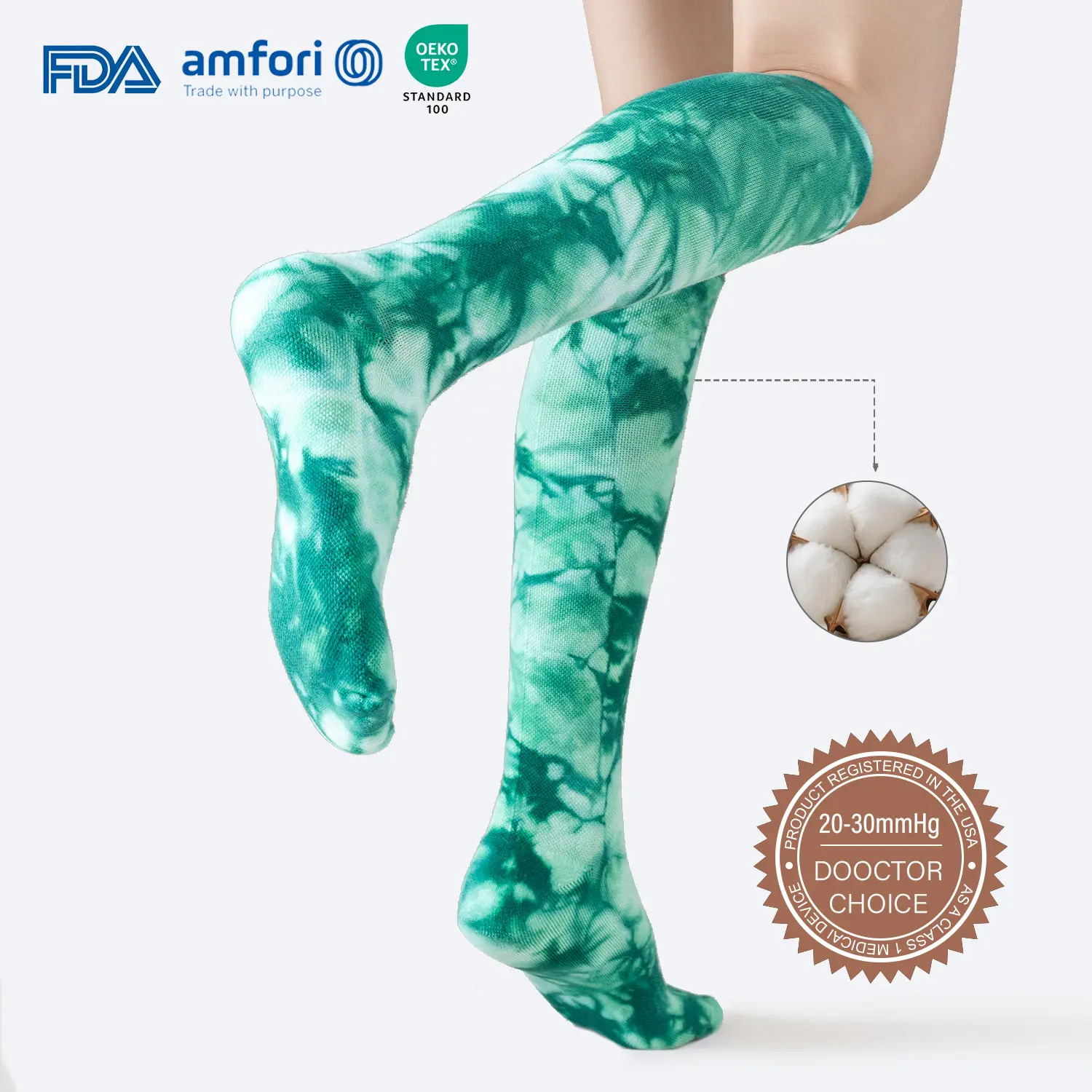 Isunie 20-30 mmHg Graduated Support Compression Socks for Adults, FDA Registered, Breathable Nylon-Cotton Blend Feels Light, Targeted Cushioning, Closed Toe, Silicone Grip Stays Put, Great for Hiking Days (L/XL)