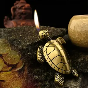 Cute Turtle Design Open Flame Lighter, Creative Novelty Refillable Lighter, High Grade Aesthetic Smoking Accessory with High Appearance, Premium Gift Lighter for Men Women(Butane Gas Not Included)