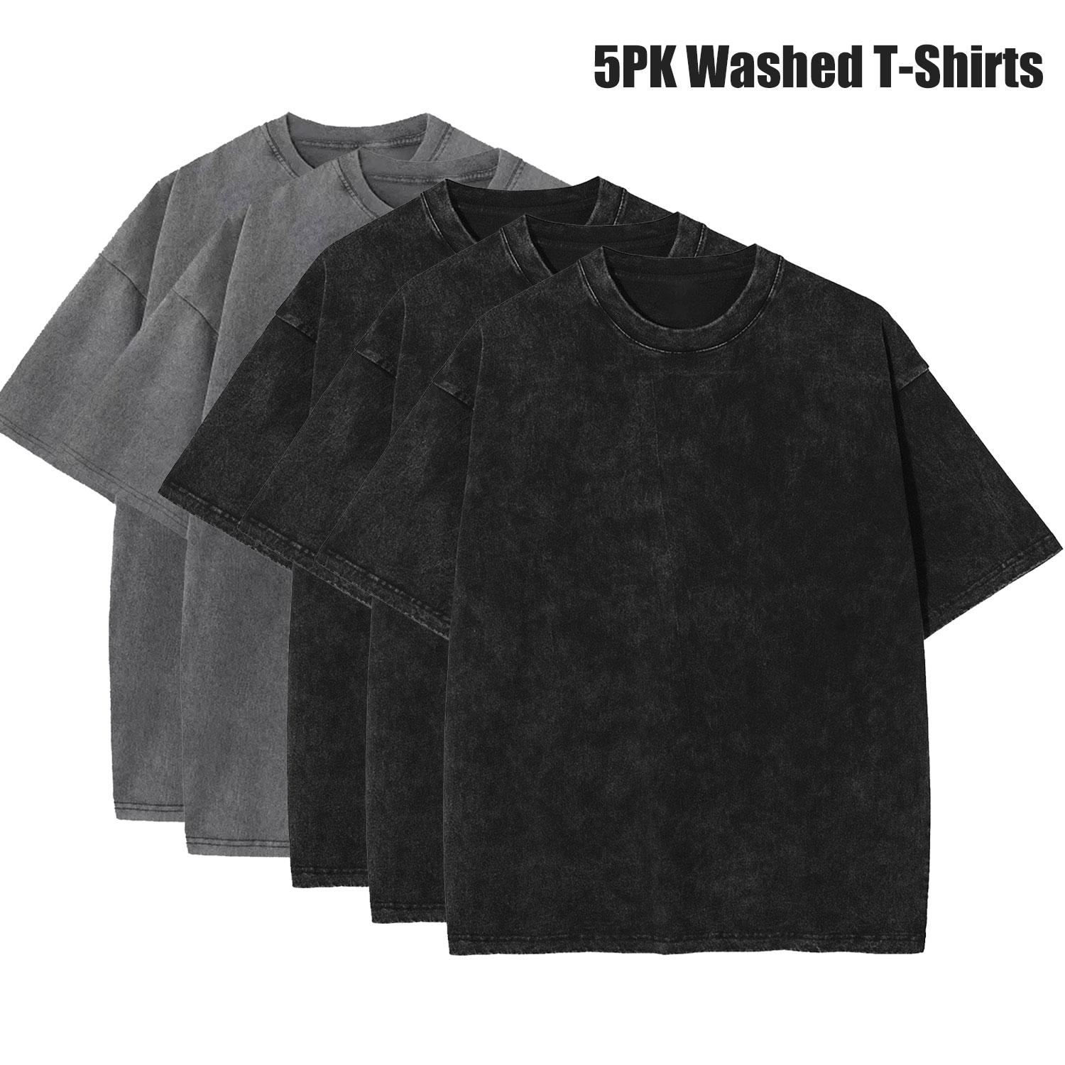 5 Pack Oversized Tshirts for Men Gym Vintage Heavyweight T Shirts Cotton Workout Acid Wash Baggy Tees