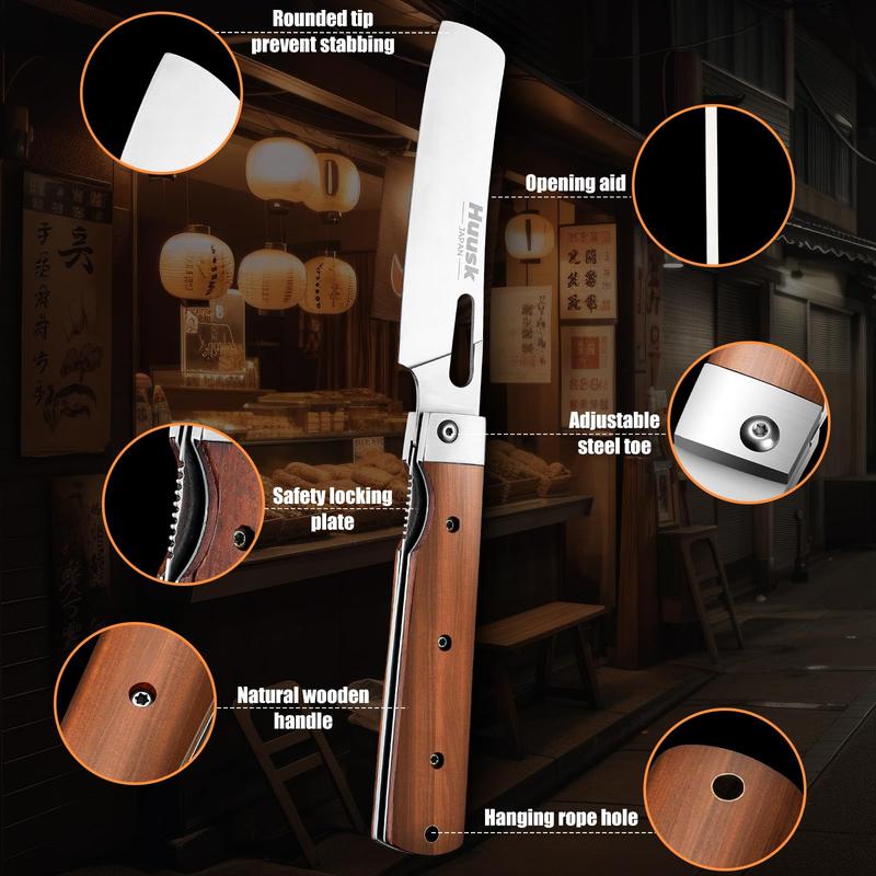 【February Faves】Huusk Folding Nakiri Knife with 440C Stainless Steel Blade, Wood Handle, Portable Kitchen Knife for BBQ, Outdoor, Gift Box Cooking Cutting Utensils – Perfect Father's Day  Gift!,FallFreshness,Christmas Gift