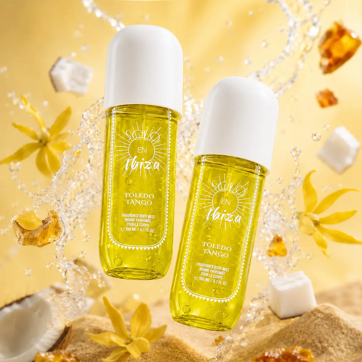SOLO EN IBIZA Toledo Tango Hair & Body Fragrance Mist - 6.1 fl oz 180ml Aromatic Scents Gourmand Daily Wear Fragrance Product with Coconut Milk, Sand, Tuberose, Amber, Vanilla - Tropical Floral Bath & Body Care Spray, Floral Blend Fragrance