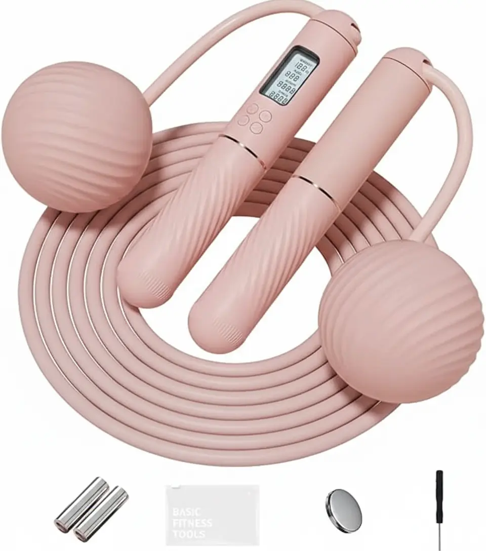 Cordless Digital Skipping Rope with LCD Counter, Weighted Fitness Rope for Indoor Cardio Workouts, Indoor Use, Cardio Workout