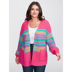 【Pocket Approved】Bloomchic Colorful Stripe Pockets Knit Cardigan