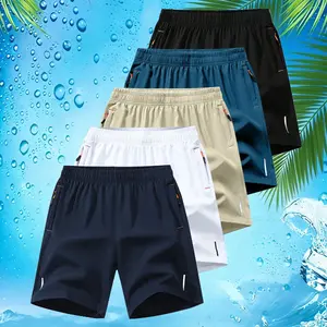 5-Pack Solid Color Lightweight Training Shorts — Vacation Essential, Versatile for Light/Casual Wear, Summer Street Style, Ice-Cool Quick-Dry, Zippered Pockets, Available in Multiple Colors Men's Lightning Print