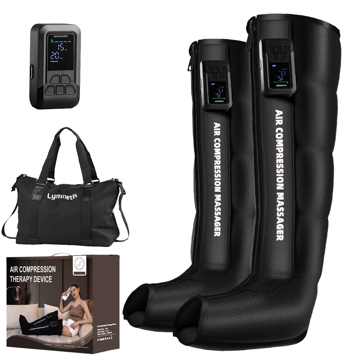 Professional Air Compression Leg Massager Pair Set, Cordless Full Legs Recovery Boots with Nylon Fabric, 5 Chambers, Dual Controllers for Home Office Sequential Compression Therapy Machine, Swelling Relief