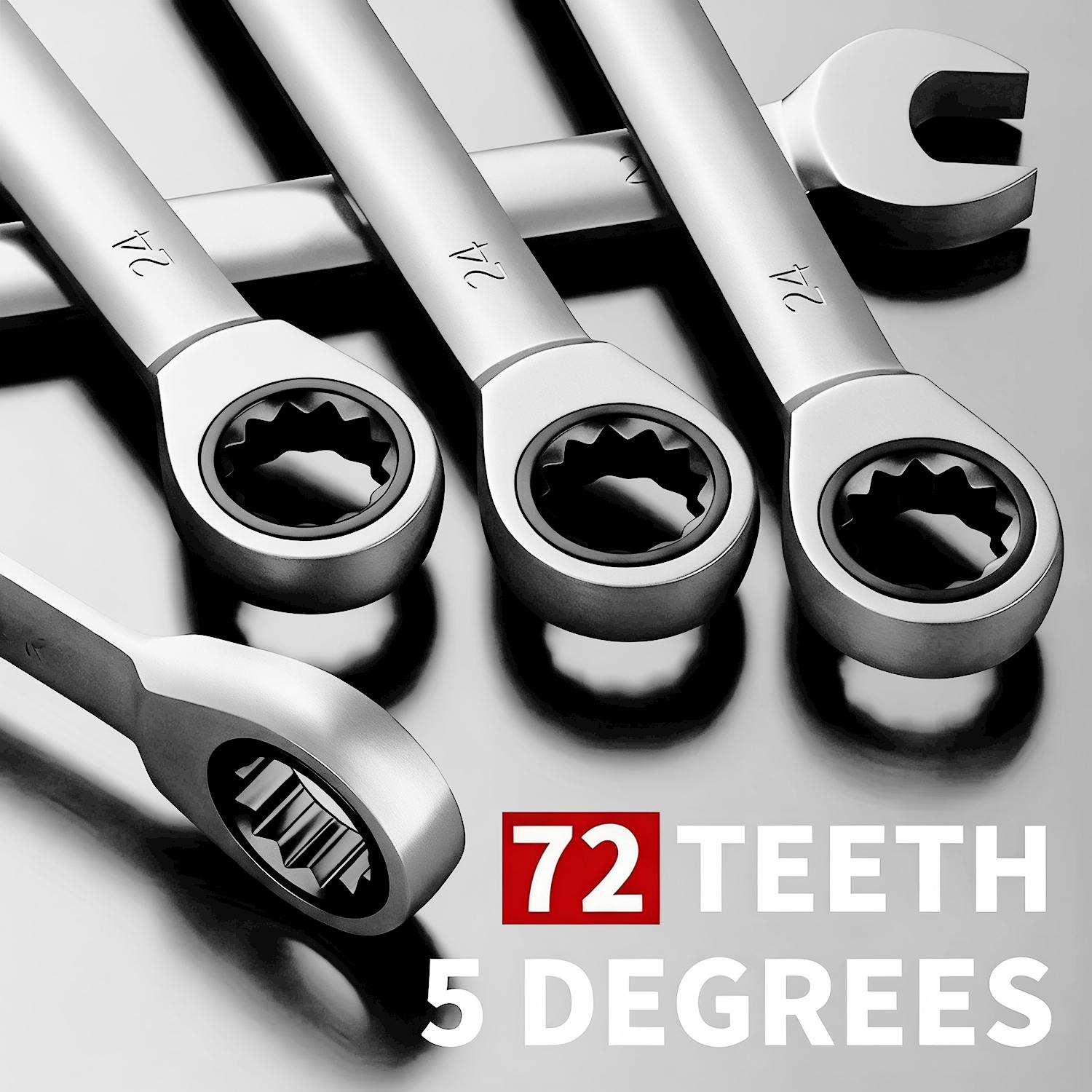 12PCS 72 Teeth Ratcheting Wrench Set Double Box End Flex Head with Gray Nickel Coated Ratchet Wrench Set with Organizer, 12 Point 4° Swing Arc, CR-V Steel, for Home Daily Use, Gift for Man