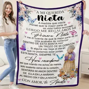 To My Dear Granddaughter Butterfly Heart Flannel Blanket - Premium Flannel Material Soft White Purple Border Cozy Throw for Bed Sofa Office Dorm Decor Mother's Day Valentine's Day Birthday Christmas Gift