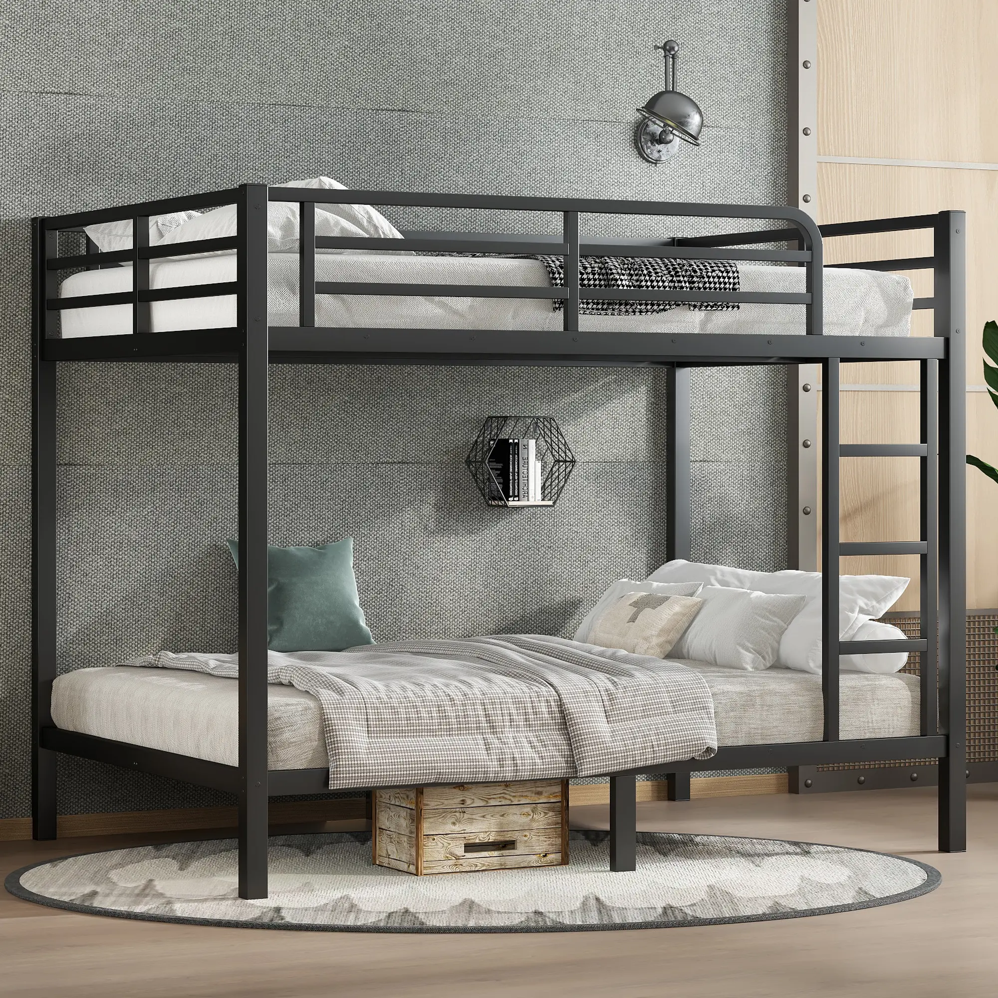 Metal  Bunk Bed for Teens and Adults,Space-Saving/Noise Reduced/No Box Spring Needed, Full/ Twin XL Over Full/Twin XL Size