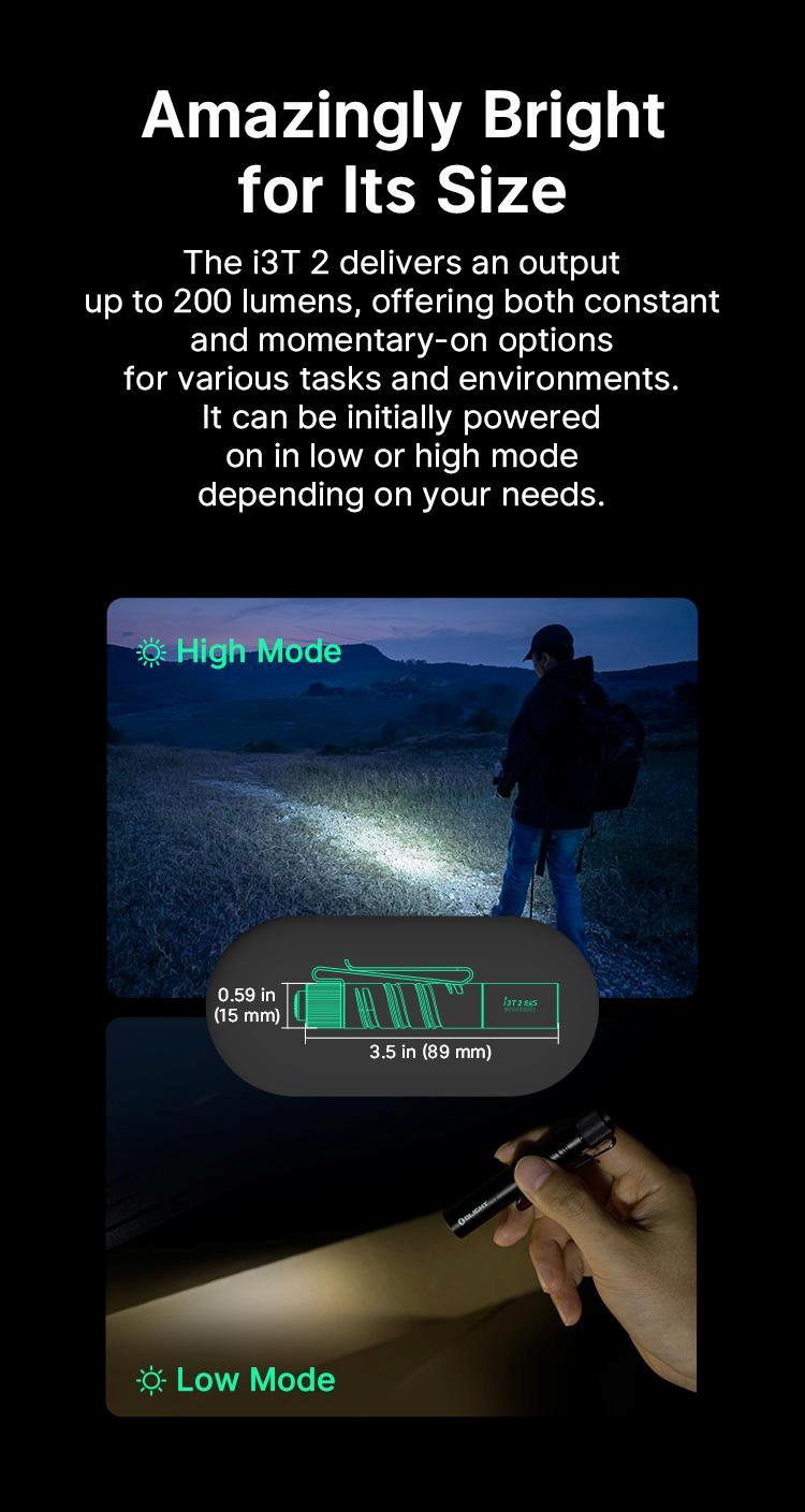 OLIGHT I3T 2 EOS EDC Flashlight, 200 Lumens Compact Bright Handheld Flashlight, Dual-Output Tail Switch Light with AAA Battery and Two-Way Pocket Clip