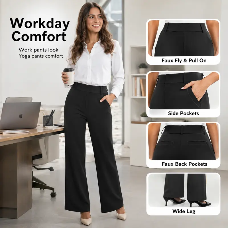 FireSwan Women's High Waisted Wide Leg Stretchy Flat Front Dress Pants - Simple Elegant Pants, Women's Clothes, Corporate Office Wear Pull-On Slacks with Pockets for Business Casual Back to School Outfits FireSwan Women's High Waisted Wide Leg Stretchy Flat Front Dress Pants - Simple Elegant Pants, Women's Clothes, Corporate Office Wear Pull-On Slacks with Pockets for Business Casual Back to School Outfits