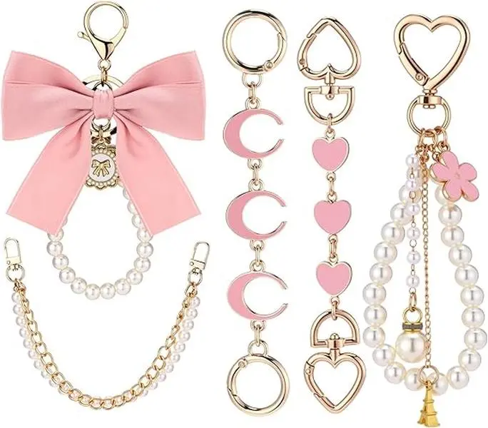 5 Pcs Bag Extender Chain Pearl Purse Chain Ribbon Bow Keychain Extender Bag Strap Purse Charms Accessories for Handbag