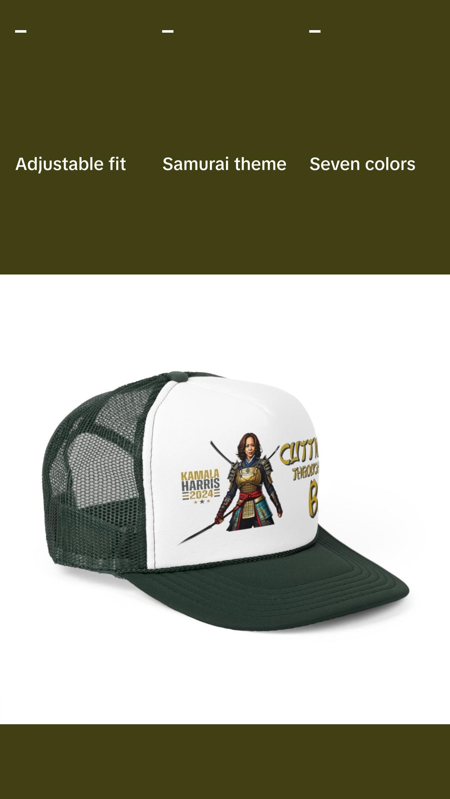 Kamala Harris "Cutting Through the B.S." Samurai Trucker Hat - Bold Political Statement Cap