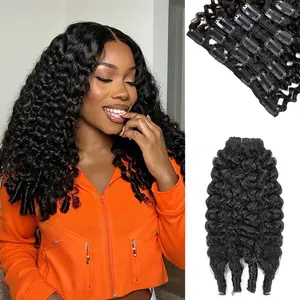 Burmese Curly Clip in Hair Extensions 3C 4A Real Human Hair, 7Pcs Remy Human Hair Clip in Extensions for Women, Invisible & Scalp-Friendly, Natural Soft Human Hair, Natural Black