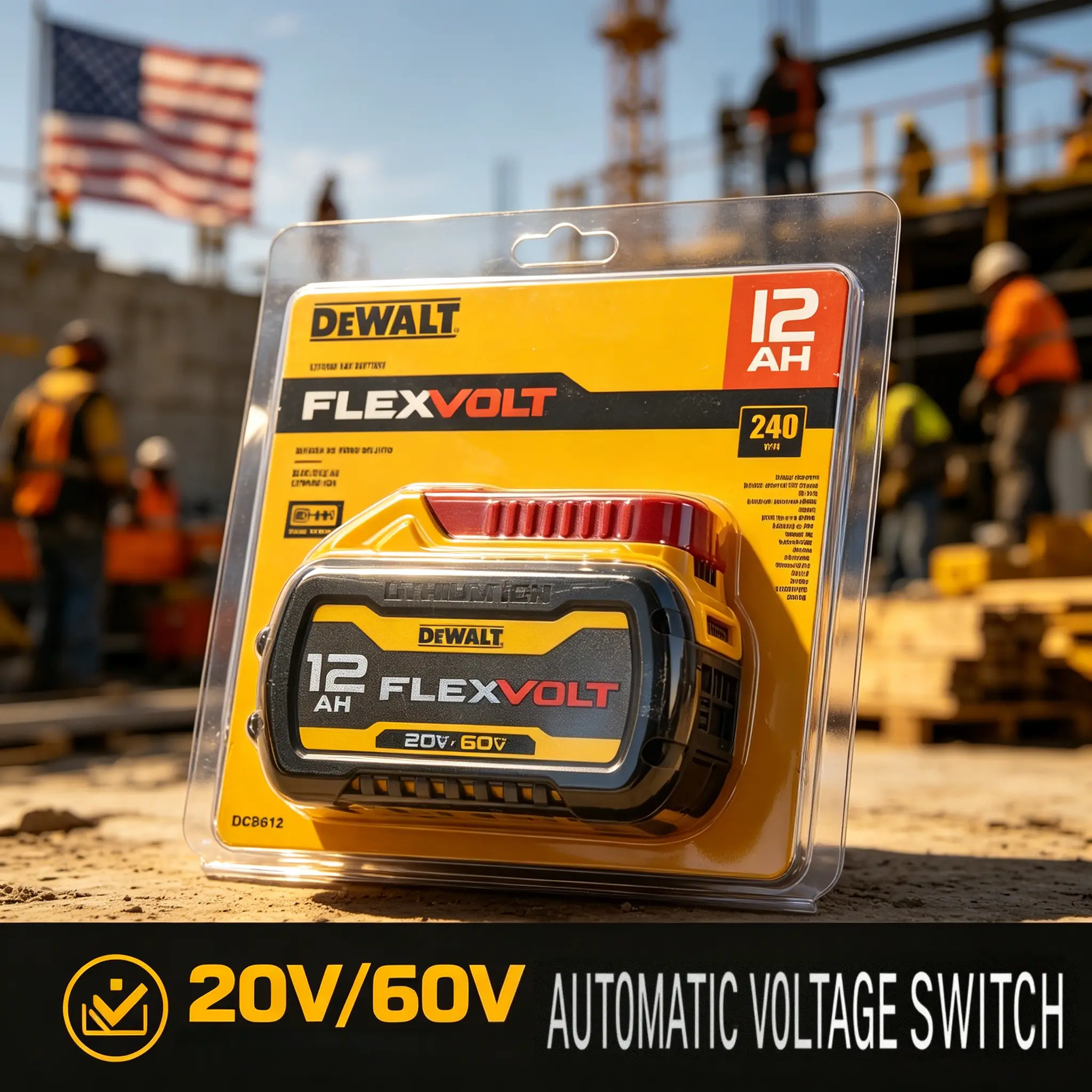DEWALT 2-Pack DCB612 FlexVolt Lithium-Ion Batteries - 12Ah Capacity, 20V/60V Auto Switch, Click-In Slot, for Drills Grinders Saws, Heavy-Duty Jobs Power Supply