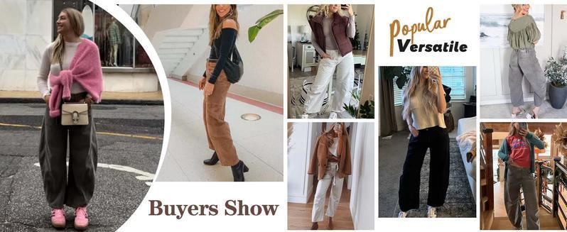 Naeduo Women's Baggy Boyfriend Jeans Vintage Wide Leg Mid Rise Barrel Denim Ankle Pants with Side & Back Pockets Comfortable Breathable Fabric for Autumn Streetwear