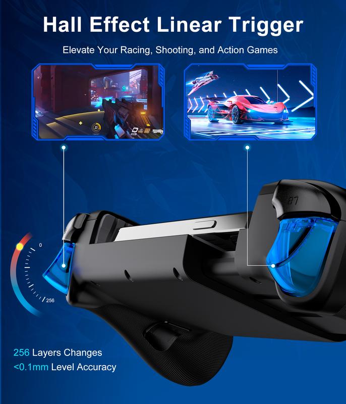 ESYWEN Mobile Gaming Controller, MC2 Phone Controller for iPhone/Android Handheld Gaming with Programmable/Hall Effect Joysticks & Analog Triggers/Adjustable Light/Turbo