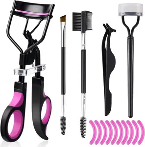 Eyelash Curler Kit for Women W Lash Curler, with Eyelash Extension Tweezers, Dual-Ended Brow/Lash Comb, Steel Comb, and 10 Silicone Filling Pads - All-in-One Set for Curling, Extensions & Grooming