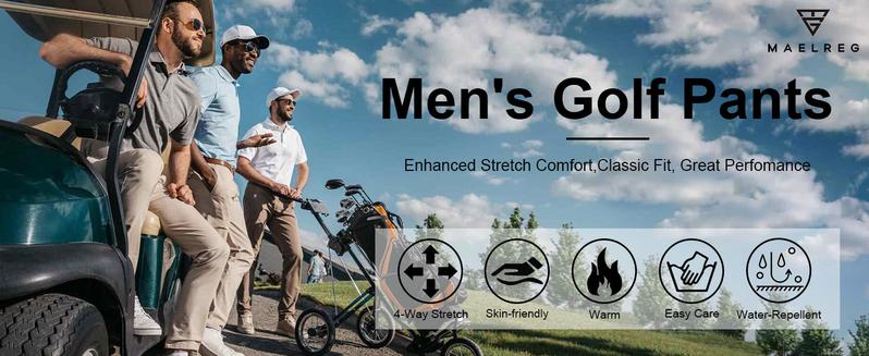 MAELREG Men’s Golf Fleece Pants Warm Windproof Stretch Casual Outdoor Trousers Daily Wear 30"/32"/34"