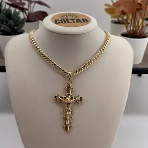 (C22) #78  14K Gold Plated Men’s Cross Pendent with Chain 5MM 24in