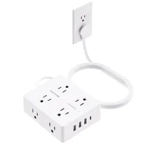 Surge Protector Power Strip, Olcorife Ultra Thin Flat Plug Extension Cord 5ft, 8 Outlets 4 USB Ports(1 USB C), Flat Wall Plug Outlet Extender, College Dorm Room Essentials, White