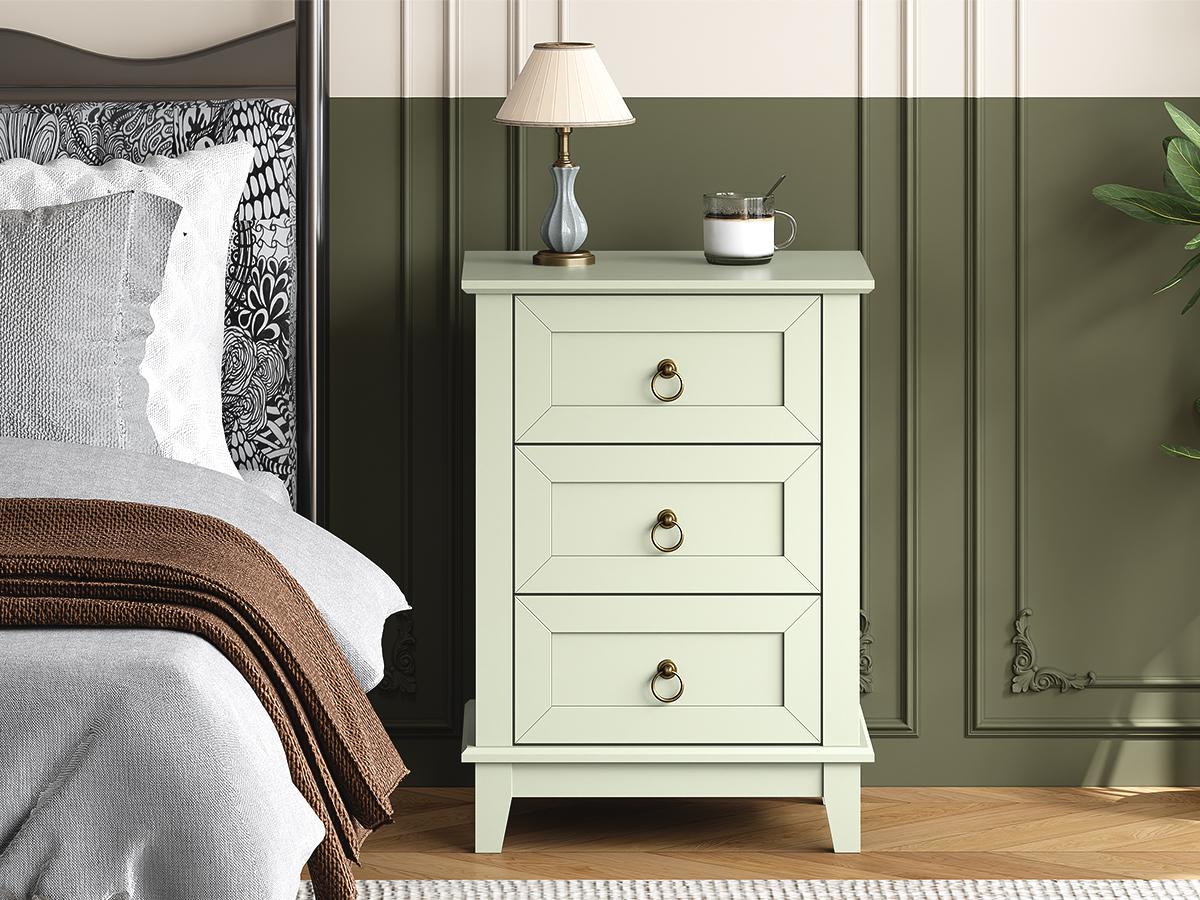 Royalcraft 3 Drawer Nightstand, Modern Tall Narrow Wooden Bedside & End Table with Drawers for Bedroom, Living Room, Milky Green