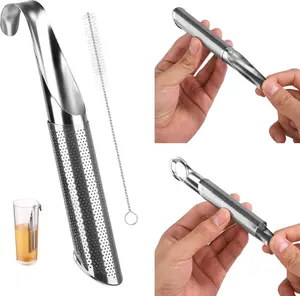 Tea Infuser Pipe with Hook – Stainless Steel Reusable Tea Strainer Stick, Includes Cleaning Brush, Perfect for Loose Tea Leaves & Coffee
