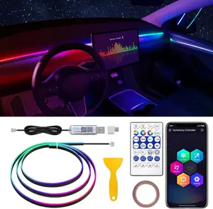 Acrylic Interior Car LED Strip Light with Motion Sensor Switch, 55.1 inches Neon LED Strip Light, RGB Colors Ambient Lighting Kits