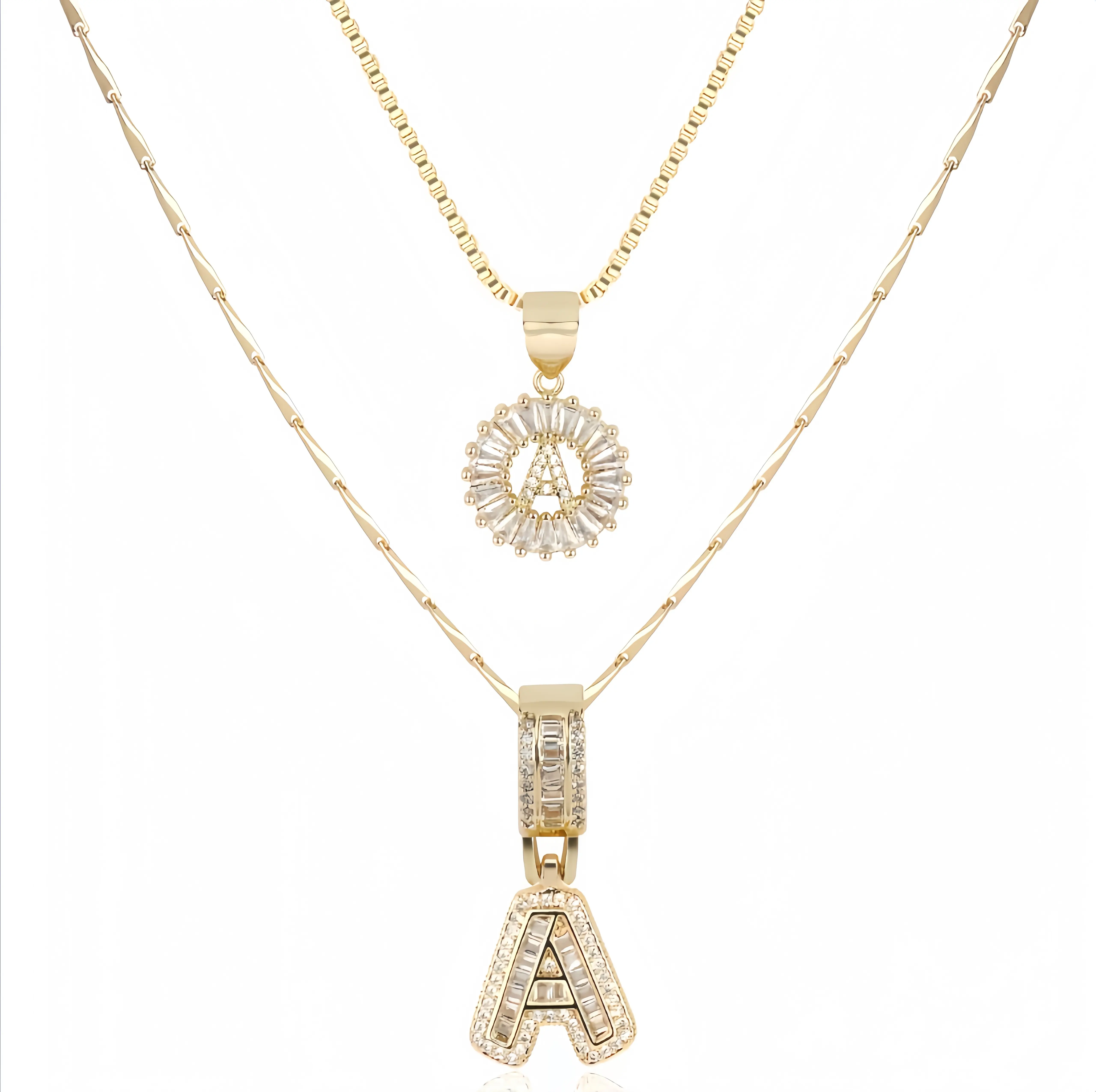 Sparkle Pop Co Women's 2-Pack 14K Gold Plated Bubble Letter Initial Pendant Necklaces - Cubic Zirconia, Adjustable Length, Copper-Zinc Alloy, Gold ,  for Women, Ideal for Parties, Birthdays summerwins jewelry waterproof twist chain