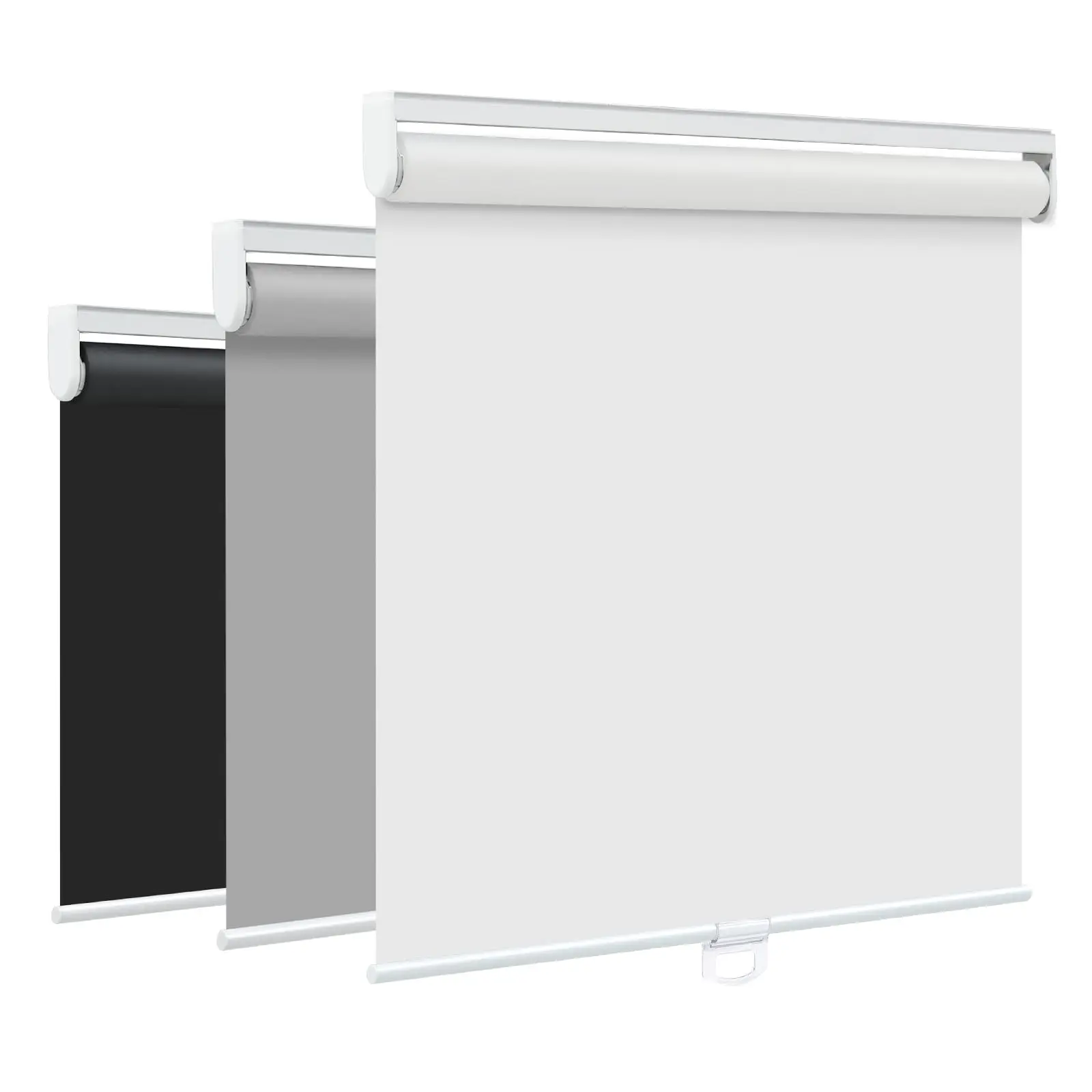 SEEYE Cordless Blackout Window Shades - 100% Polyester Pull-Down Light Blocking Blinds, Cordless Safety, Easy-Install Blackout Window Cover, Privacy & UV Protection, Inside Mount Bedroom Decor (20-70" W x 72" H, White/Black/Grey, Dust Wipes Clean), Window
