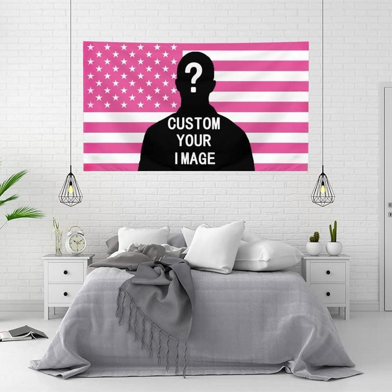 Custom Pink America Flag Personalized Design Funny Tapestry Wall Handing Music Tapestry for Bedroom College Dorm Decor Home Living Room Decorations Cloth Gift Hanging Photo