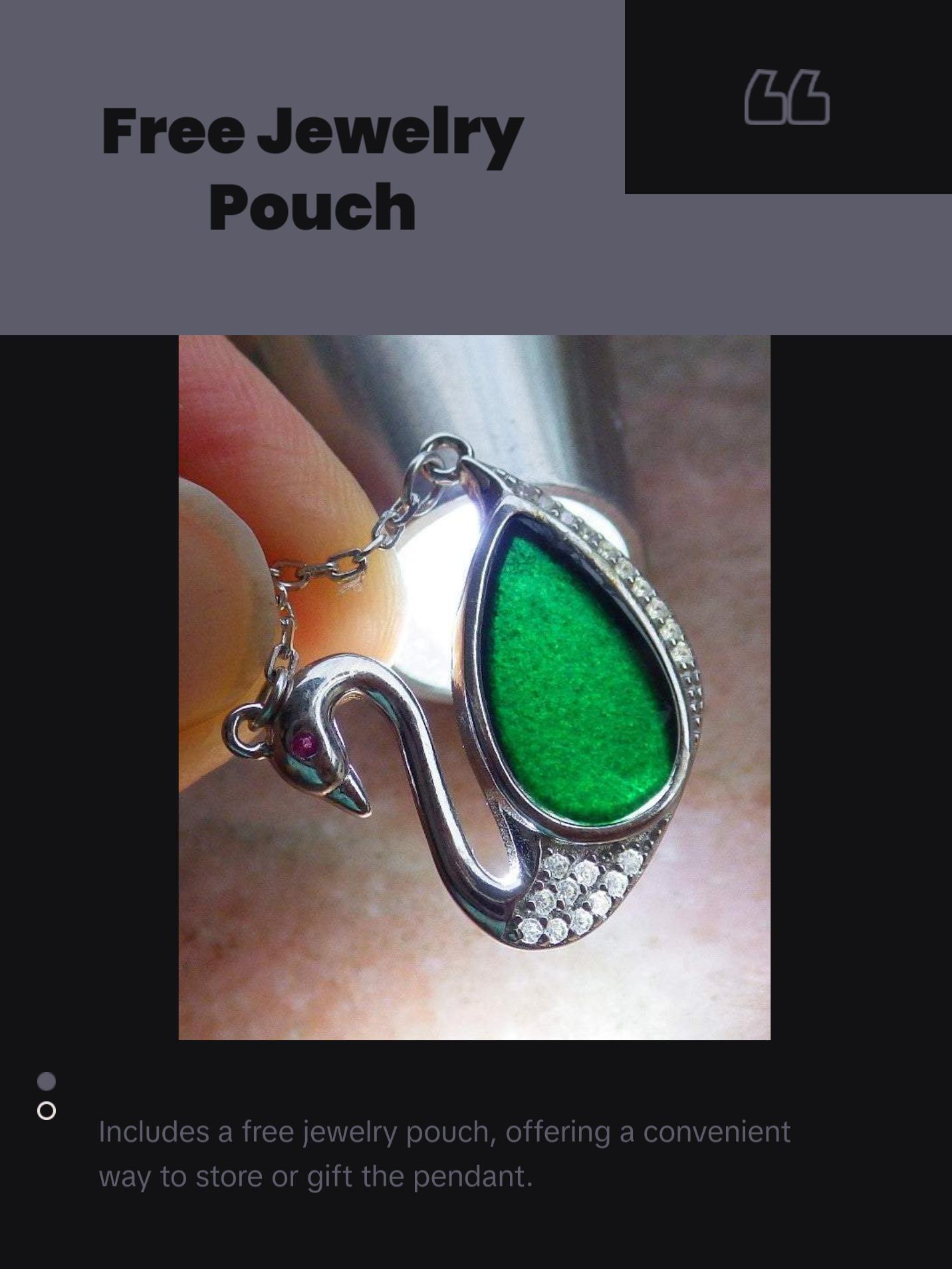 Silver 925 Certified 100% Natural Myanmar Burma A Jade Jadeite Black Dark Green Swan Pendant Necklace