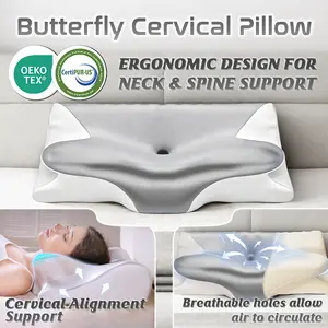 Standard Pillows Ergonomic Cervical Neck Support Pillow for Sleeping, Contour Orthopedic Memory Foam Pillow for Side Back and Stomach Sleepers, Pressure Relief Pain Relief Bed Pillow with Breathable Removable Washable Cover Butterfly Cervical Pillow