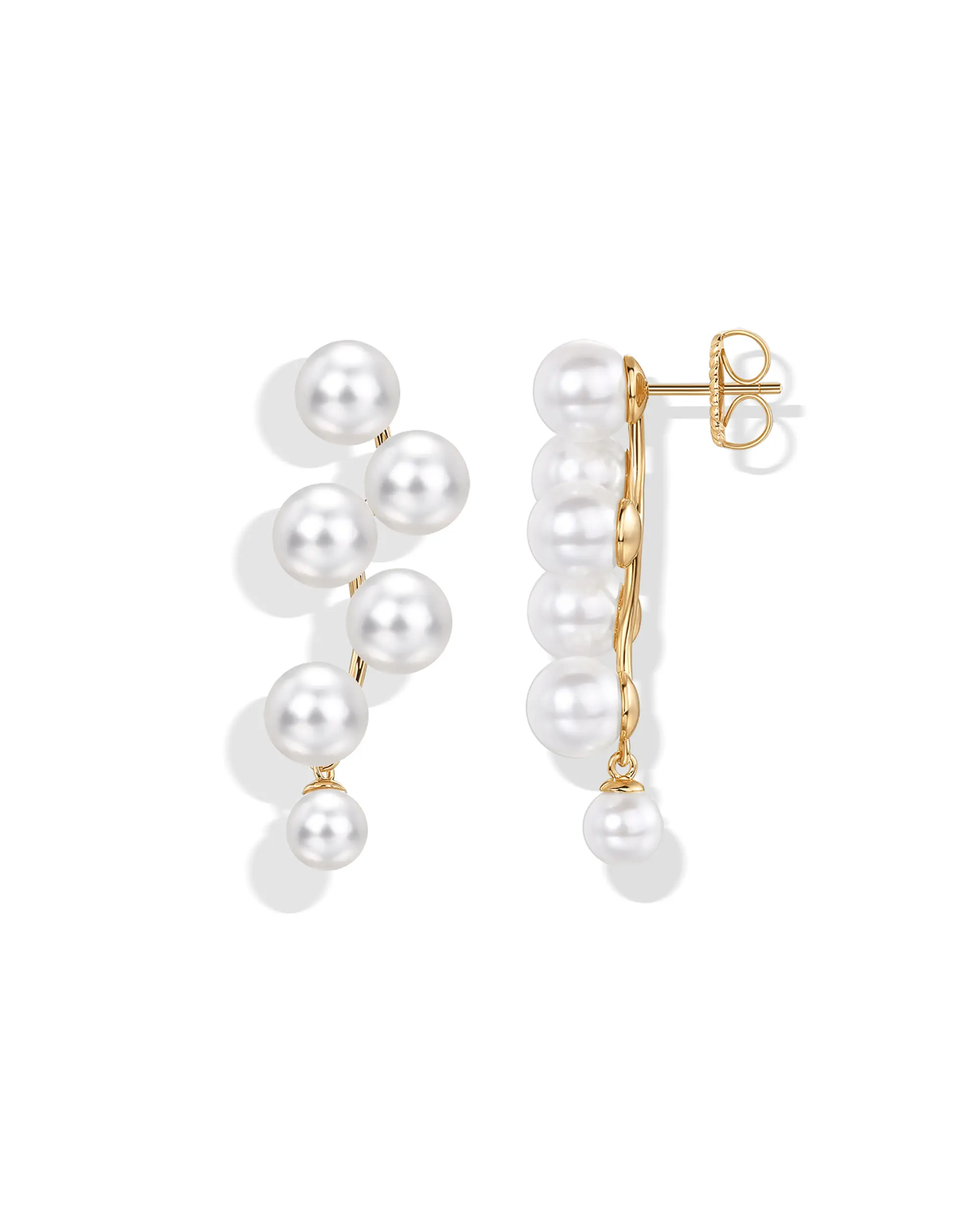 PAVOI 14K Gold Bridal Pearl Earrings for Women - Sterling Silver 925 Base Gold Earrings Studs with White Round Pearl - Trendy Bridal Statement Jewelry
