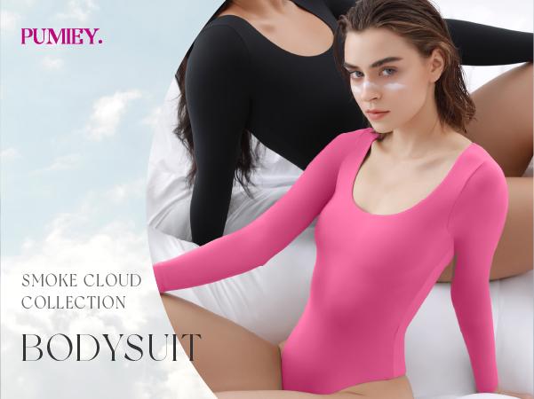 PUMIEY Women's Scoop Neck Long Sleeve Bodysuit Body-hugging Sexy Tops Womenswear Longsleeves Comfort Basic Underwear Lady Minimalist bodysuit  chanclas