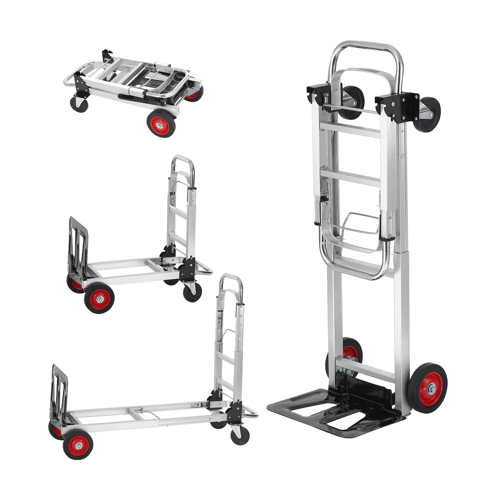 【Summerfinds】VEVOR Aluminum Folding Hand Truck - 2-in-1 Convertible Portable Compact Transport Trolley, 800 lbs Heavy Duty, 15.1"l x 15.8"w x 42.3"h, Rubber Wheels Glide Smoothly, for Warehouse, Garden, Collapsible Foldable Wagon, 250 To 400 Pounds