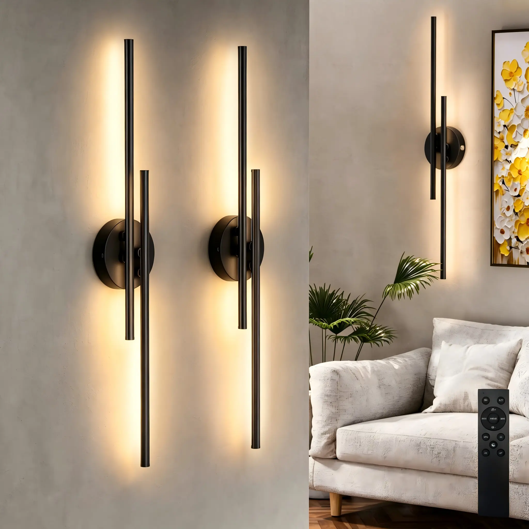 Battery Operated Wall Sconce with Remote Control, Dimmable Stepless  3000K-6000K, LED Rechargeable Wireless Wall Sconces for Bedroom, Living Room, Hallway Home Decor Lighting Adjustable Lights,dorm essentials,home essentials,camping essentials