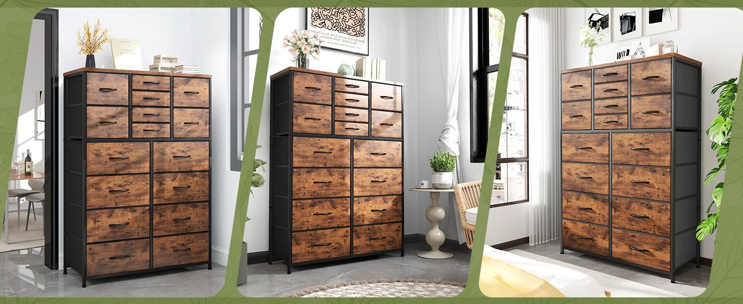 Raybee Furniture Dresser with 16 Drawers, Tall Dressers with Wood Top and Metal Frame, Large Dressers & Chest of Drawers for Bedroom, Closet, Living Room Raybee Furniture Dresser with 16 Drawers, Tall Dressers with Wood Top and Metal Frame, Large Dressers & Chest of Drawers for Bedroom, Closet, Living Room