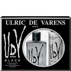 Ulric De Varens Black Eau De Toilette for Men 2pcs Set - Modern, Classic, Citrusy Scent - Woody, Adventurous Notes of Bergamot, Green Apple, White Flower, and Musk - Ideal For A Daily Fragrance- 3.4 Fl Oz + 6.8 Fl oz Deodorant Spray