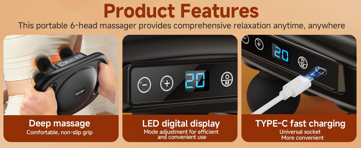 AERLANG Massage Gun Deep Tissue Muscle Massager with 6 Heads, 9 Levels & 4 Modes for Pain Relief, Quiet Motor, Portable Handheld Massager for Athletes, Christmas Gifts for Him Her Dad Mom