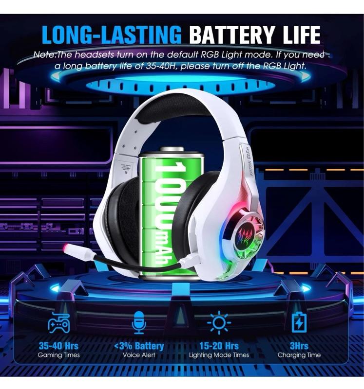 Wireless Gaming Headset for PS5,PS4,PC,Switch,Mac Xbox Series,Over-Ear Bluetooth Headphone,2.4GHz USB Gaming Headphones with Noise Canceling Mic,7.1 Surround Sound,with LED Light,3.5mm Wired