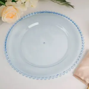 6-Pack Acrylic Charger Plates 13" Round Transparent Dusty Blue with Beaded Rim - Decorative Dinner Party Serving Plates